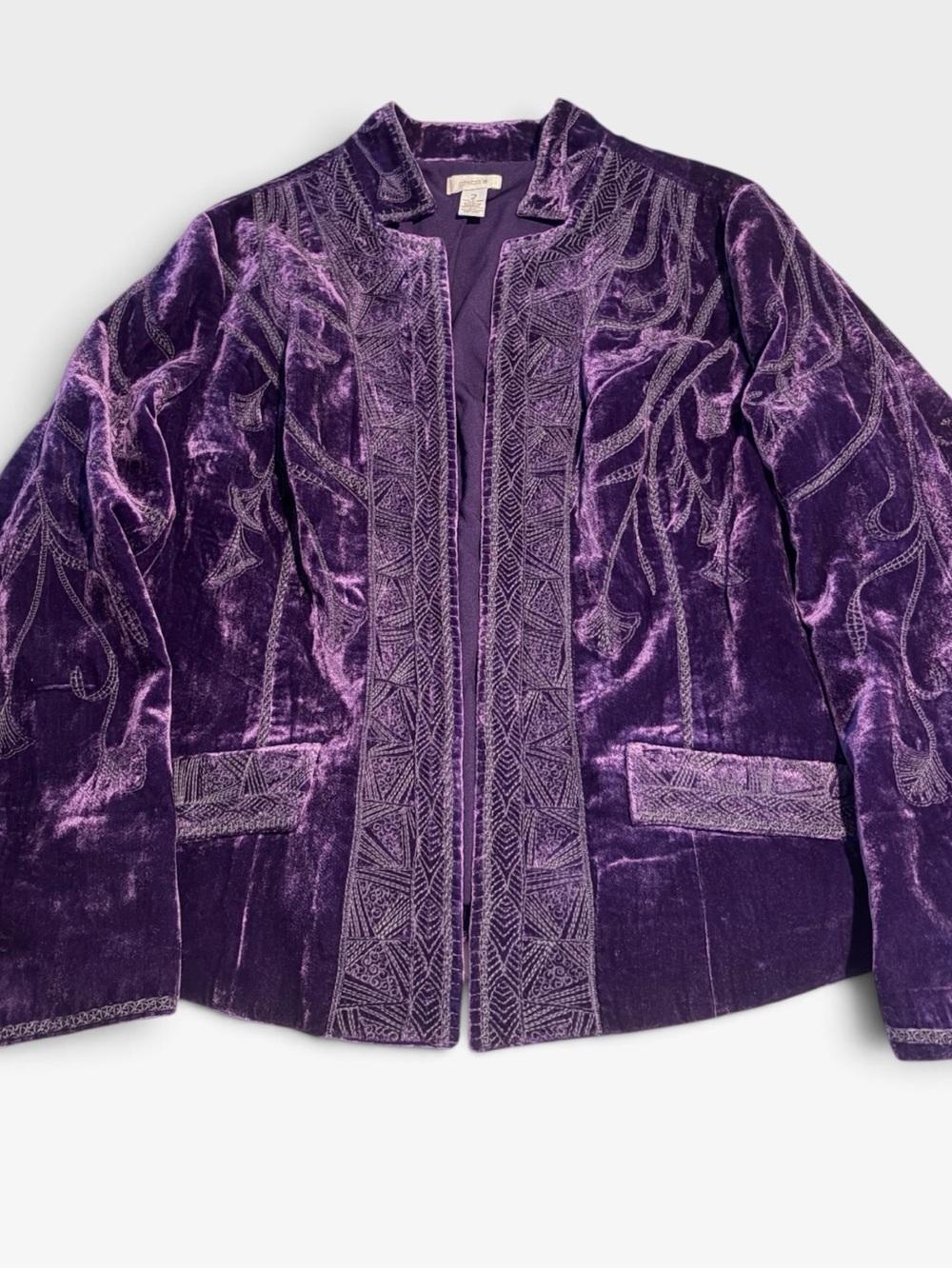 Chico’s Purple Velvet Embroidered Jacket Size 2 / Large Art to Wear Whimsigoth